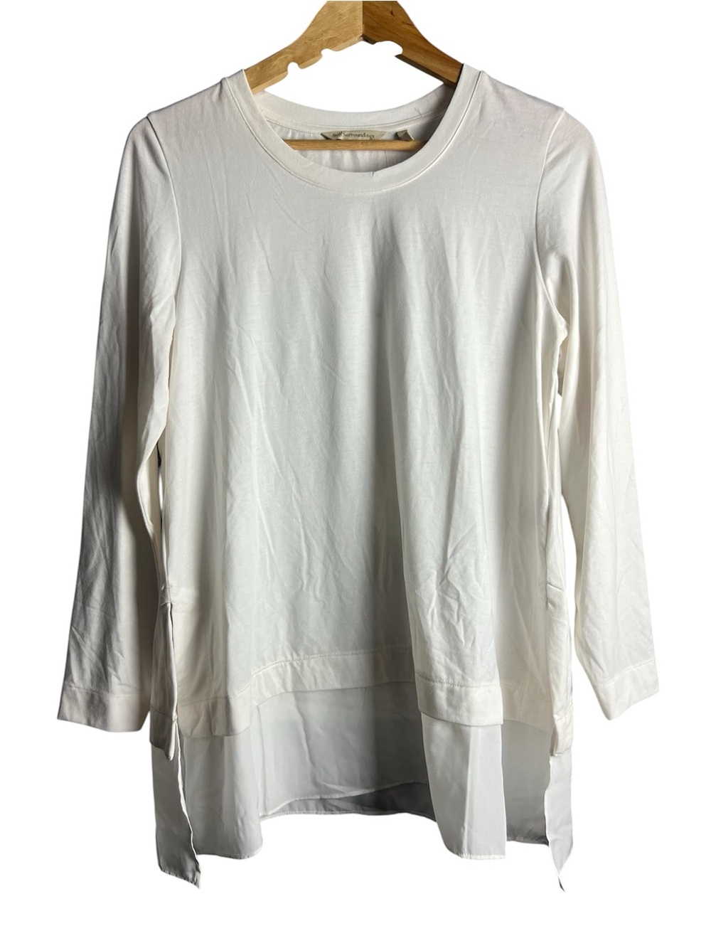 Soft Surroundings Mixed Media Layered Hem Tunic Top White Size M